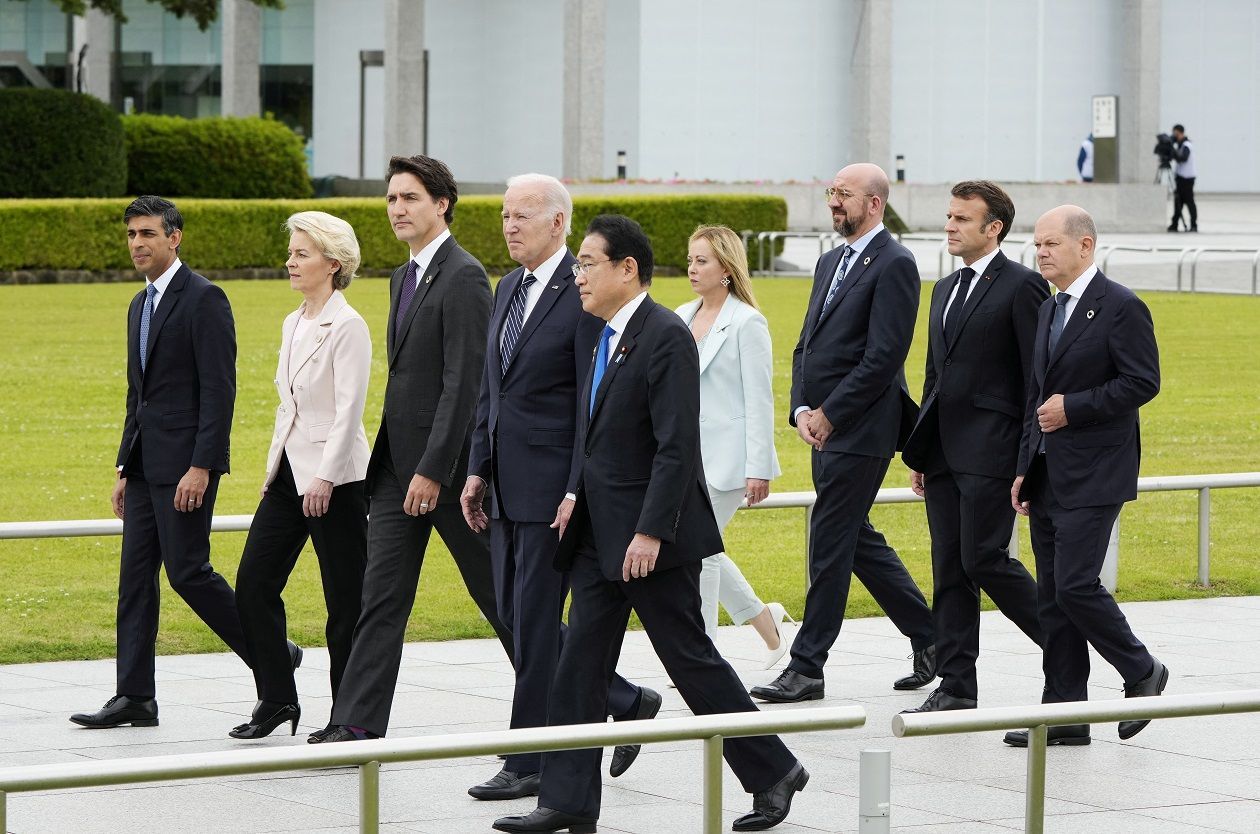 Líderes do G7 durante reunião de cúpula em Hiroshima, no Japão
