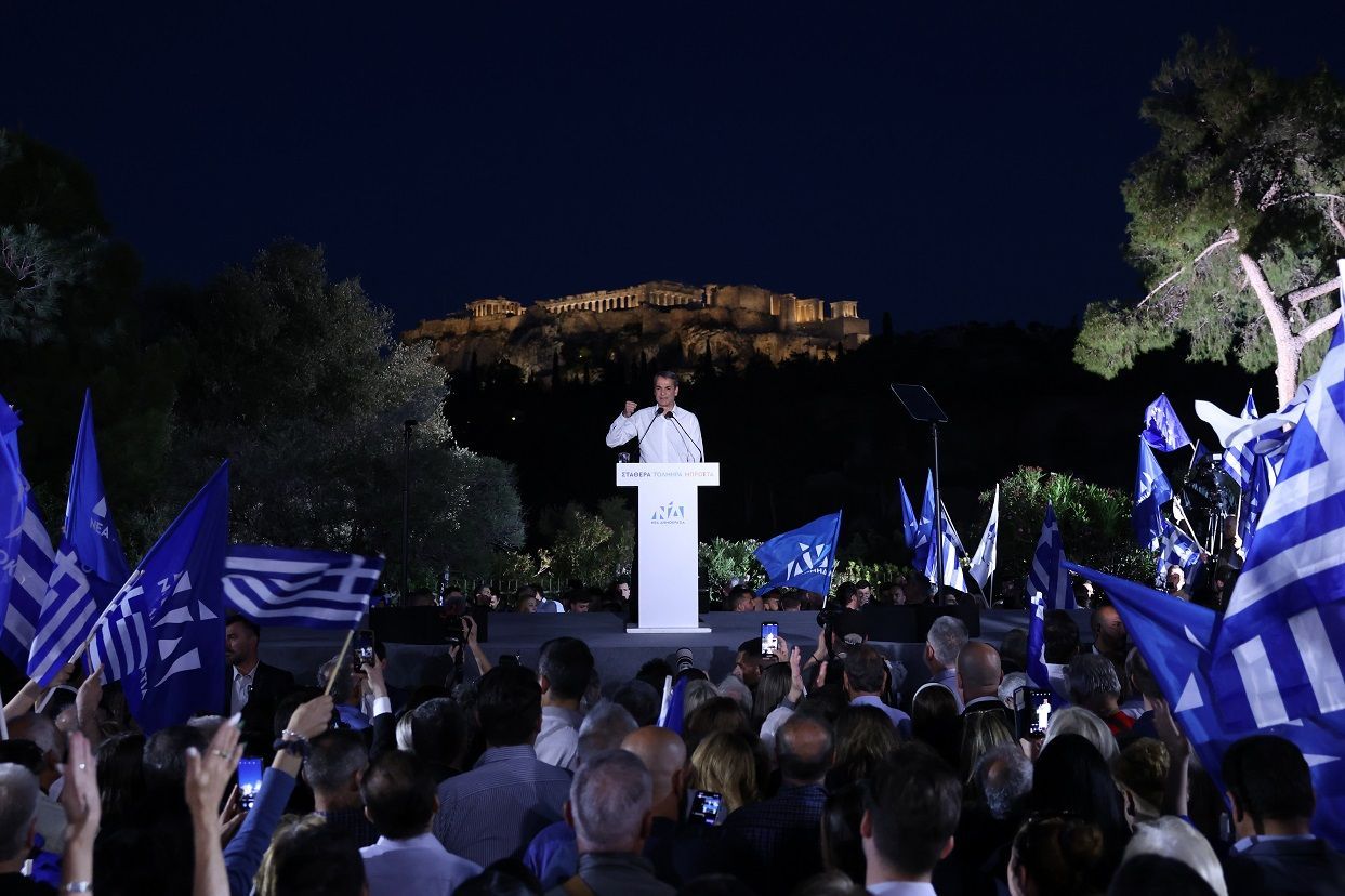 Greek Prime Minister and New Democracy Party Leader Kyriakos Mitsotakis holds pre-election rally in Athens