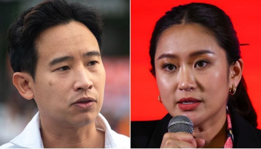 Pita Limjaroenrat, à esquerda, e Paetongtarn Shinawatra. Getty Images/Reuters