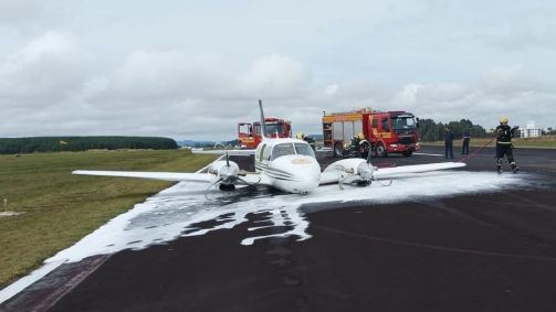 Avião do Corpo de Bombeiros de Santa Catarina fez pouso forçado após problema no trem de pouso