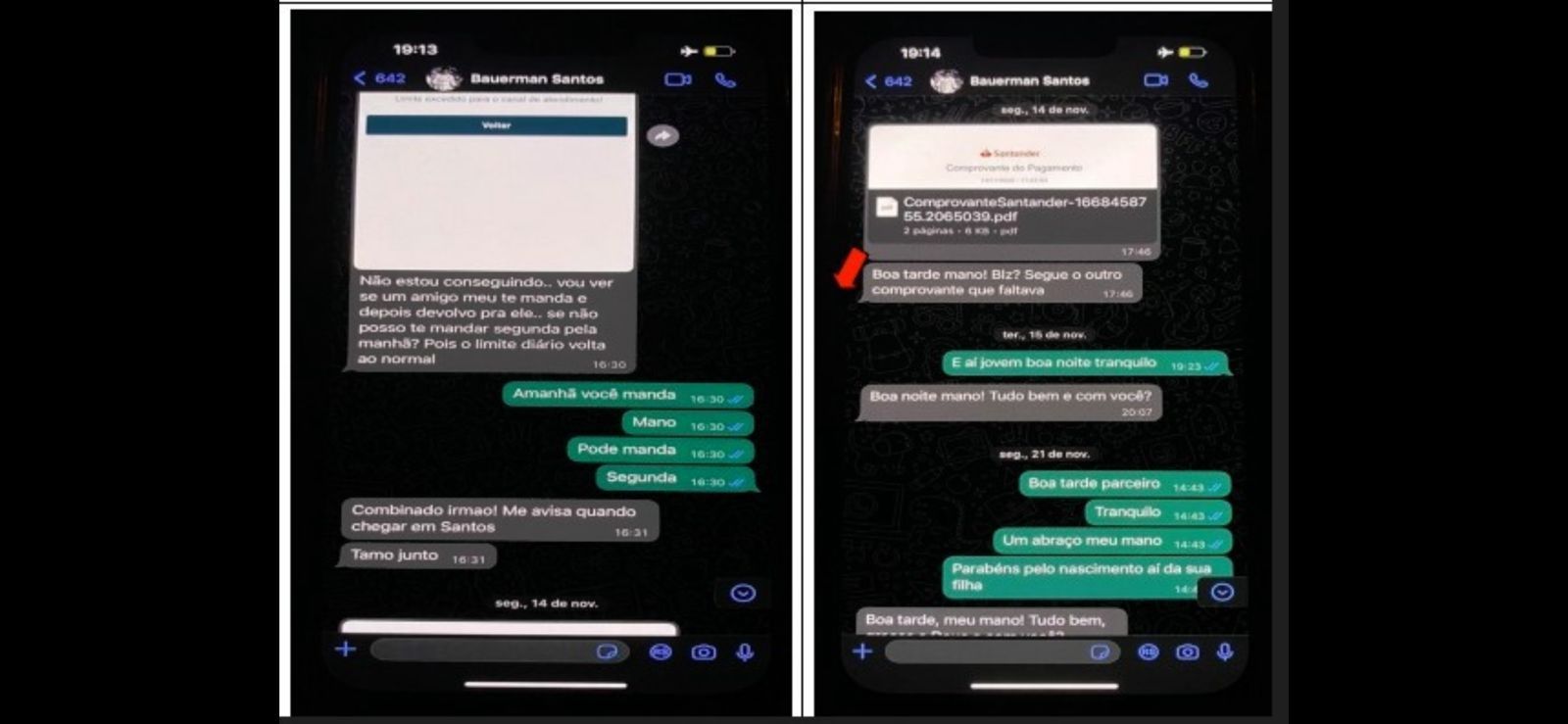 Print das conversas entre Bauermann e apostador / MP de Goiás