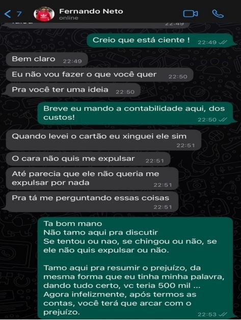 Conversa entre operador do esquema e o jogador Fernando Neto / Reprodução/Ministério Público