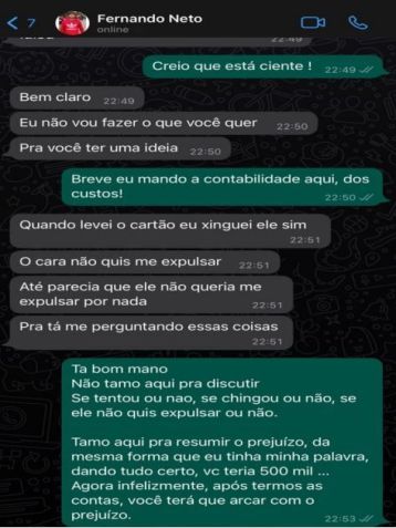 Conversa entre operador do esquema e o jogador Fernando Neto / Reprodução/Ministério Público