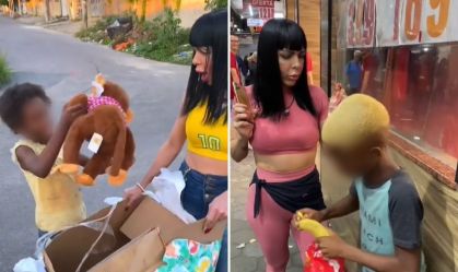Influencers entregam banana e macaco de pelúcia a crianças negras; advogada aponta racismo recreativo