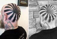 Tatuagem com ilusão de ótica viraliza na web: “Parece um buraco na cabeça”