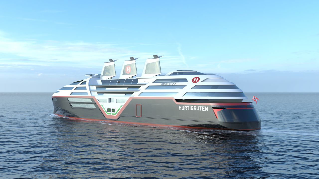 As velas serão retraídas para que a embarcação de emissão - aqui em projeto - zero possa passar por baixo das pontes. / VARD Design