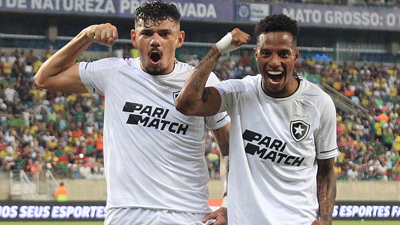 Tiquinho Soares e Tchê Tchê comemoram gol do Botafogo