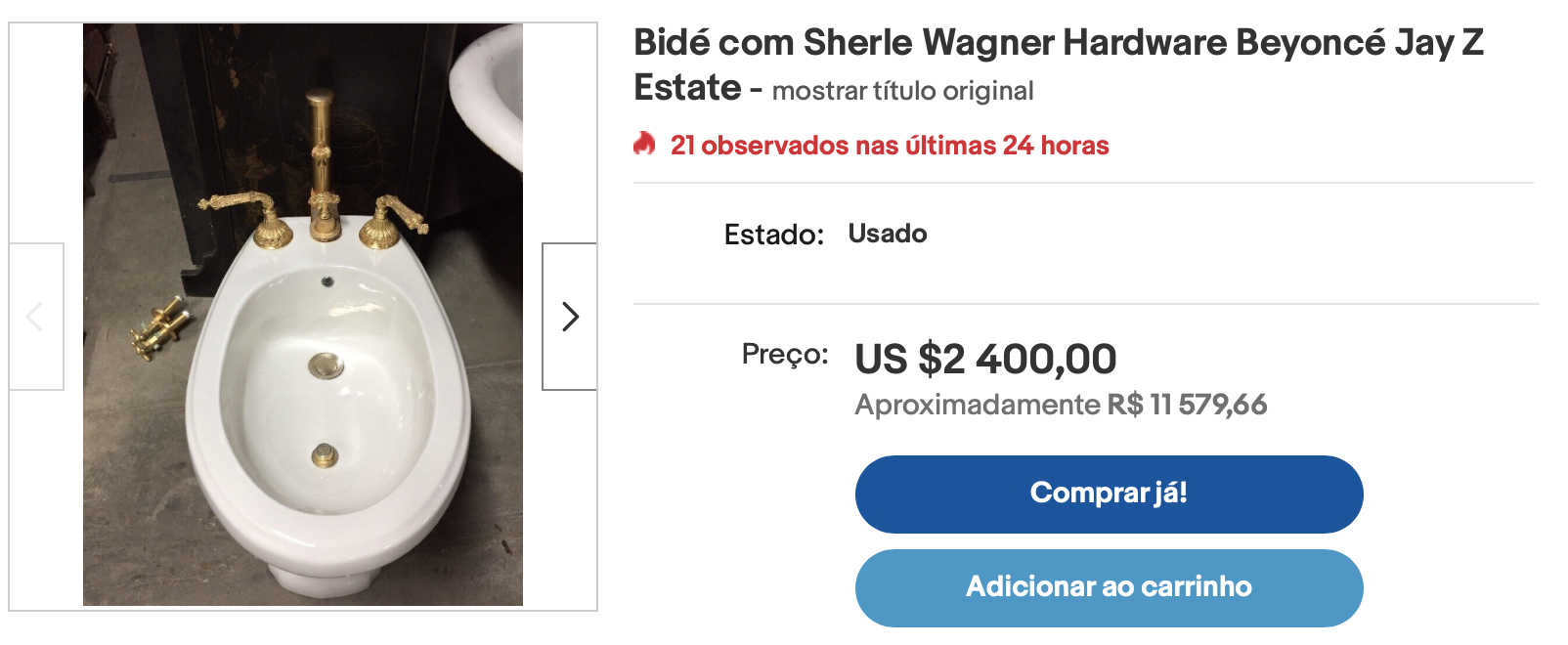 Bidê de Beyoncé e Jay-z está a venda no eBay