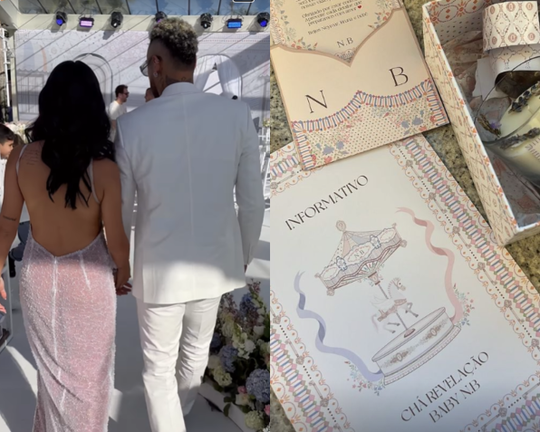 Detalhes da roupa e convite do chá revelação / Reprodução/Instagram/@brunabiancardi