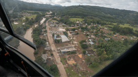 Município de Caraá, no Rio Grande do Sul, visto de cima após fortes chuvas dos últimos dias