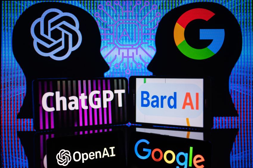 Google Bard VS OpenAI ChatGPT / Illustration by Jonathan Raa/NurPhoto via Getty Images