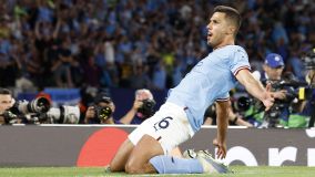 Rodri comemora o gol do título do Manchester City