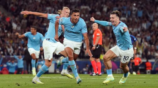 Rodri comemora o gol do Manchester City na final da Liga dos Campeões em Istambul