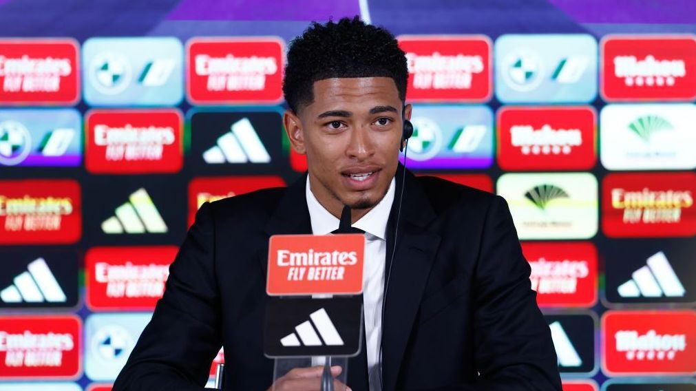 Jude Bellingham durante apresentação no Real Madrid