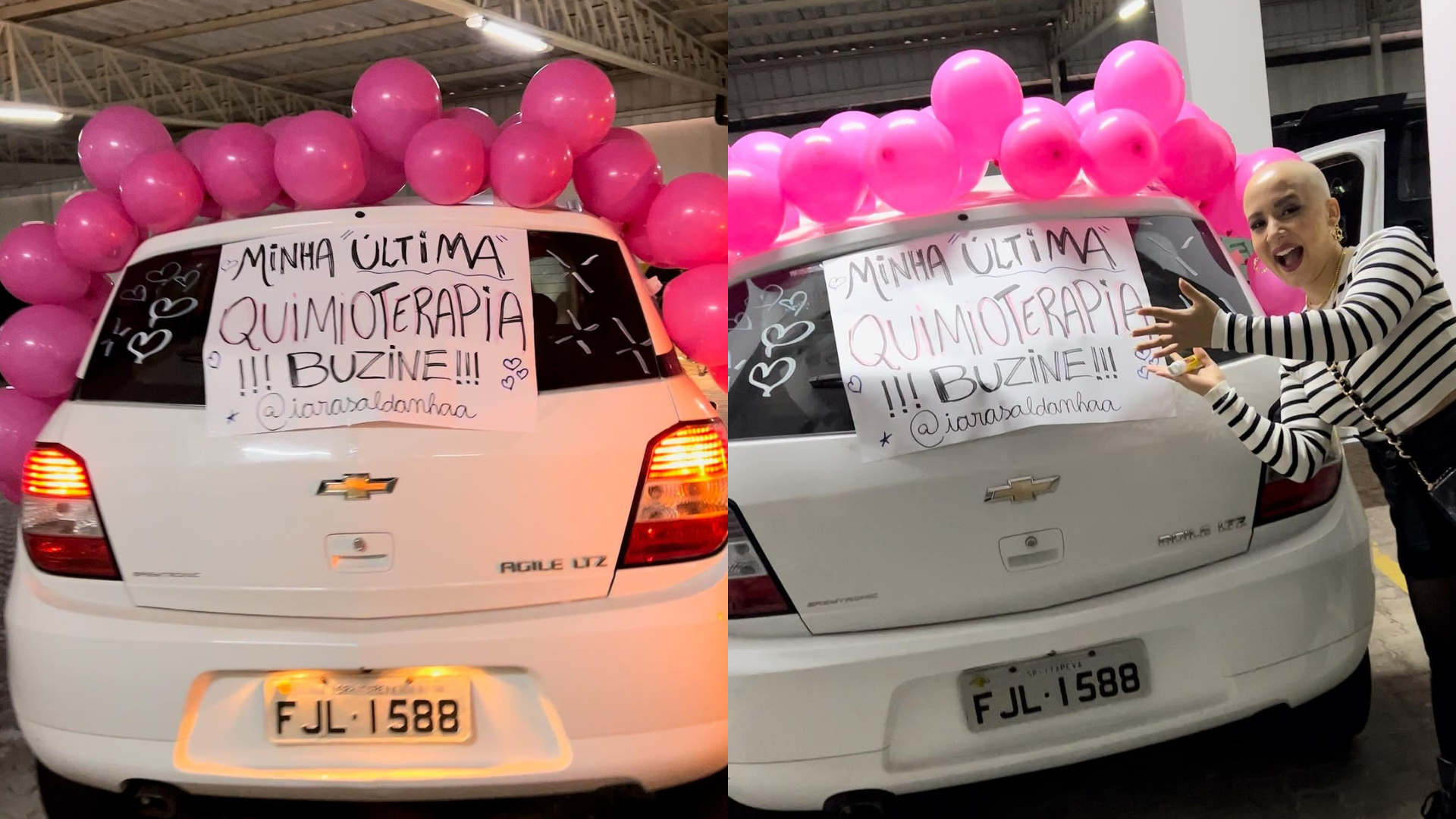 Mulher comemora fim da quimioterapia com passeio de carro e vídeo viraliza