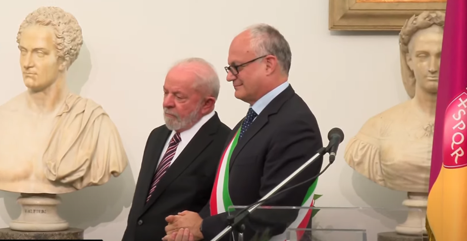 Presidente Luiz Inácio Lula da Silva (PT) após encontro com o prefeito de Roma, Roberto Gualtieri. / Reprodução