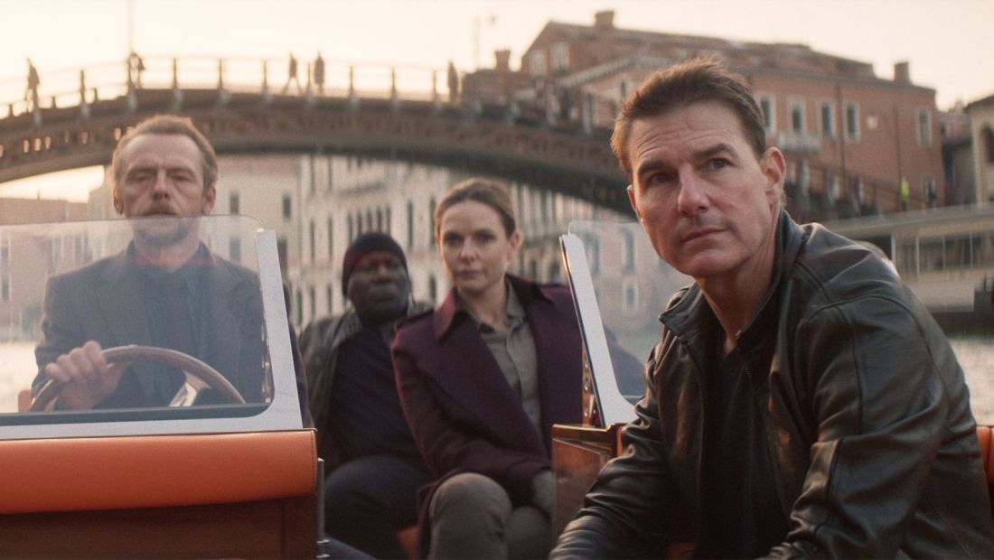 Os atores Simon Pegg, Ving Rhames, Rebecca Ferguson e Tom Cruise no sétimo filme da franquia "Missão Impossível" / Paramount Pictures
