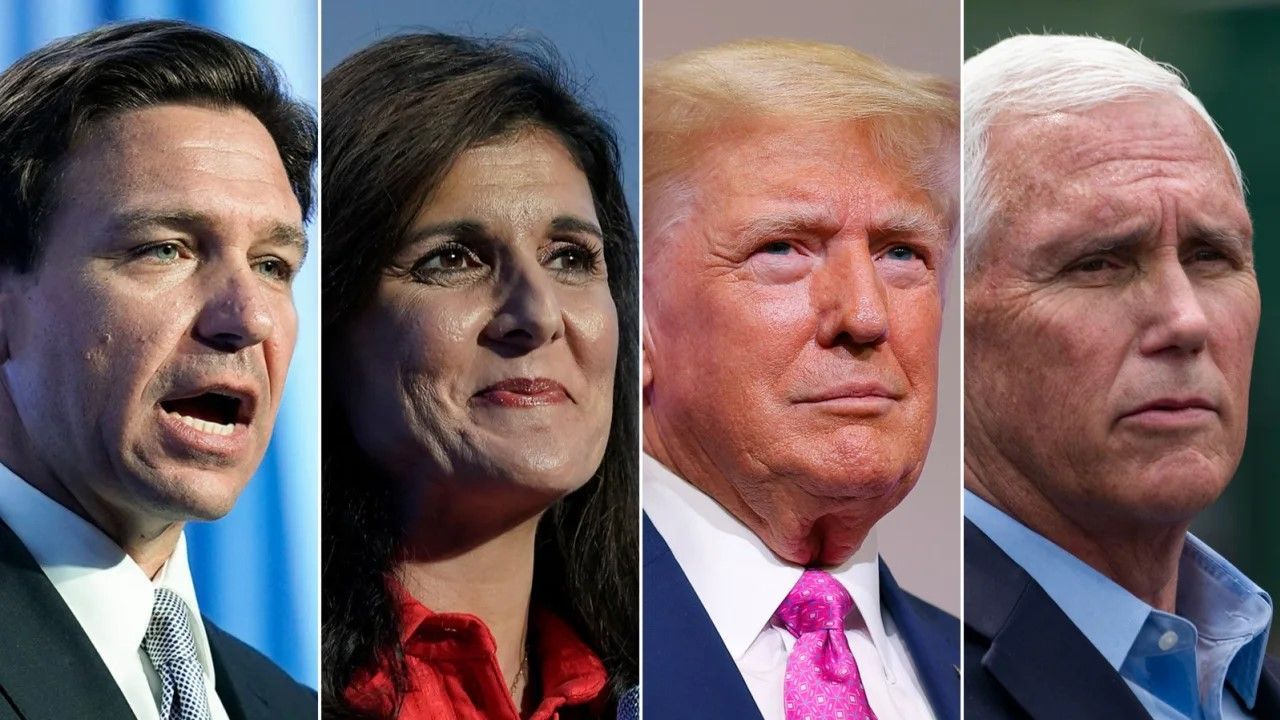 DeSantis, Haley, Trump e Pence, os principais pré-candidatos republicanos. / CNN