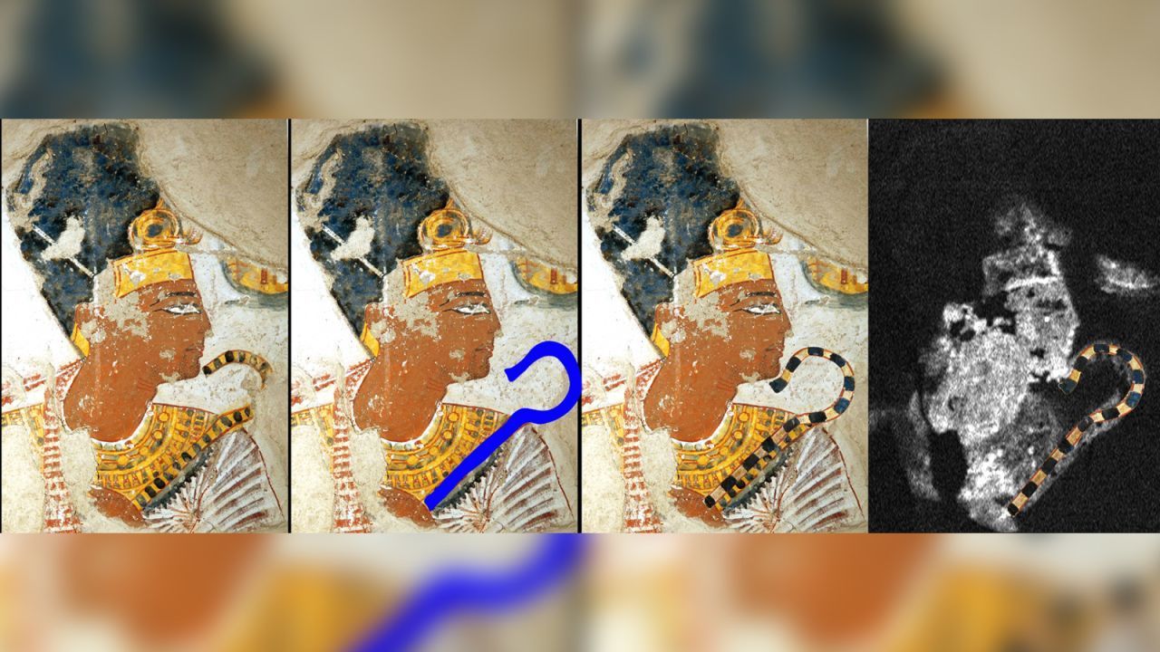 A fluorescência de raios-x na tecnologia de imagem química ajuda a revelar alterações feitas nas pinturas das tumbas egípcias que podem não parecer óbvias a olho nu / Theban Tombs Project (LAMS MAFTO CNRS - CA Uliège)