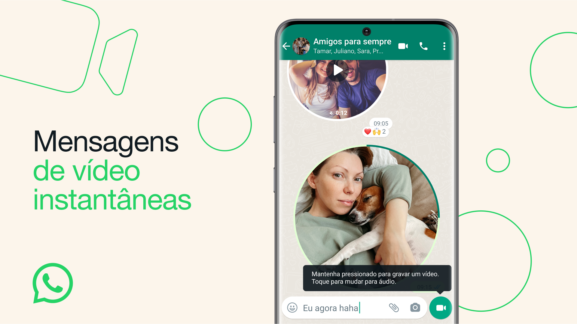 Imagem de divulgação de nova funcionalidade com vídeo para o aplicativo WhatsApp. / Reprodução/WhatsApp