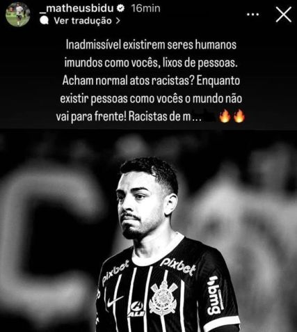 Postagem feita pelo lateral corintiano no Instagram / Reprodução/Instagram/_matheusbidu