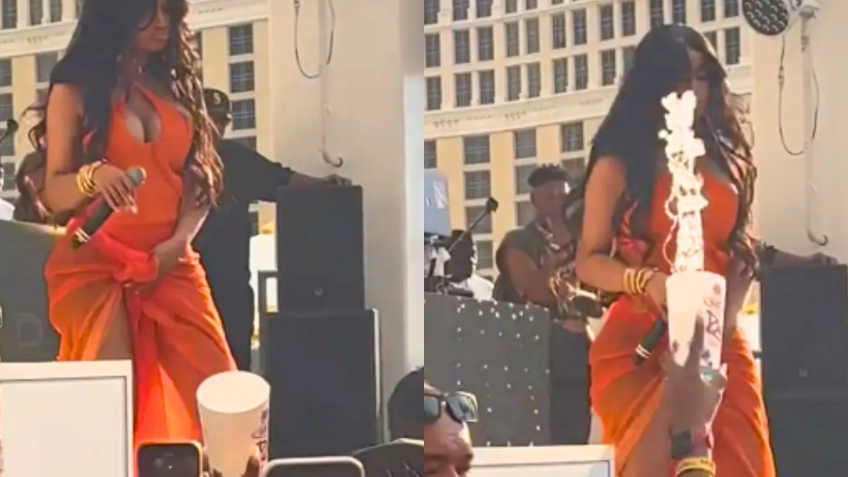 Outro vídeo mostra o exato momento em que o conteúdo do copo é arremessado contra Cardi B / Reprodução
