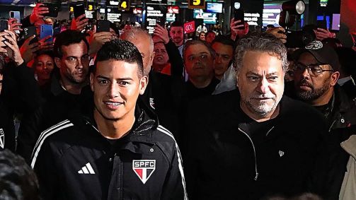 James desembarcou em Congonhas acompanhado do presidente do São Paulo, Julio Casares
