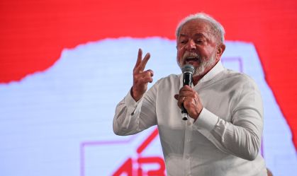 O presidente Luiz Inácio Lula da Silva (PT) durante ato no Sindicato dos Metalúrgicos do ABC
