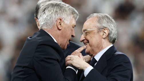 O técnico Carlo Ancelotti e o presidente do Real Madrid, Florentino Pérez
