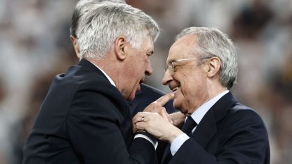 O técnico Carlo Ancelotti e o presidente do Real Madrid, Florentino Pérez