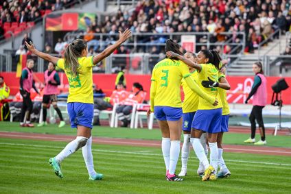 Seleção Brasileira durante amistoso contra a Alemanha, em 11 de abril de 2023