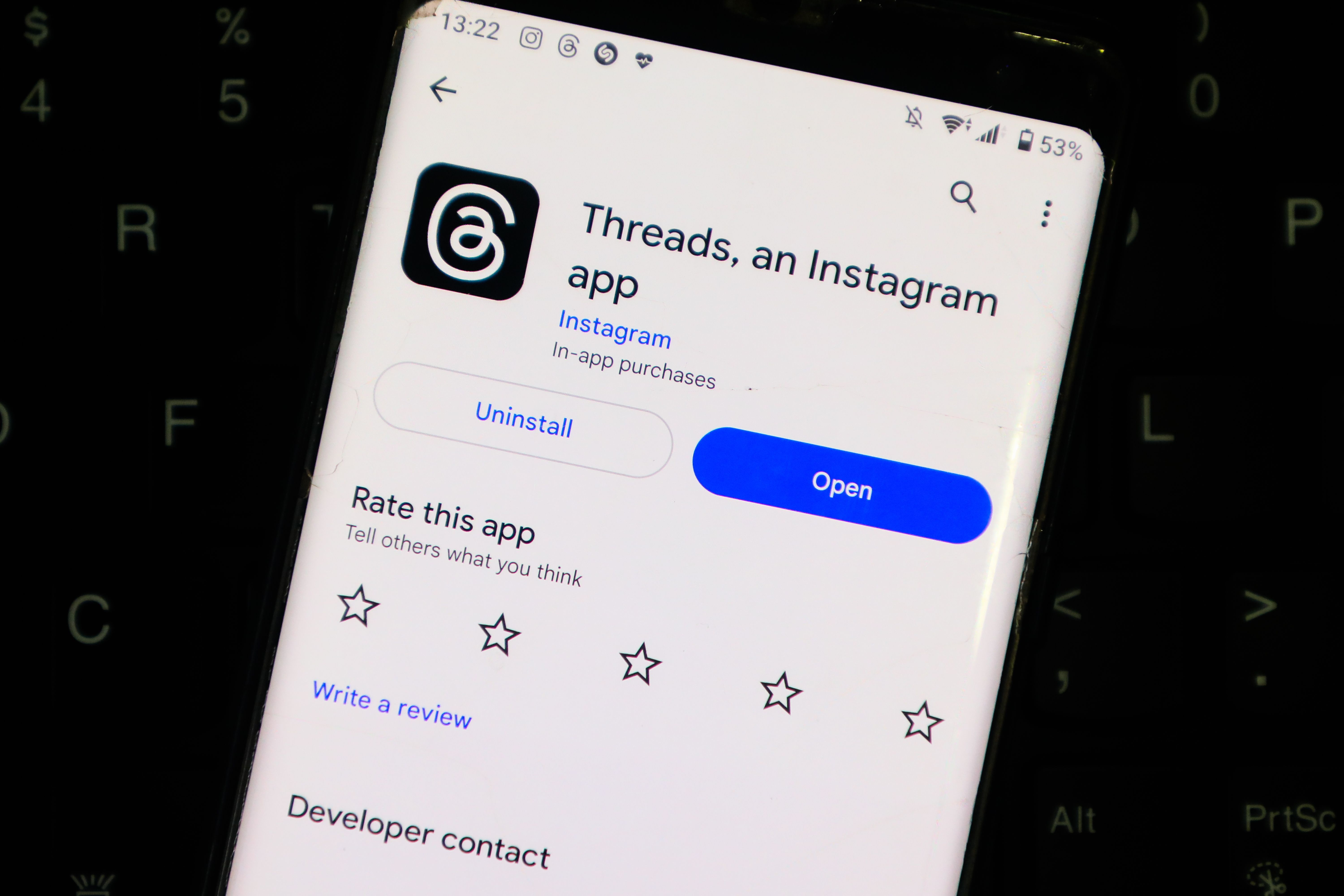 Threads app on a mobile phone on July 7, 2023, in Colombo, Sri Lanka. (Photo by Thilina Kaluthotage/NurPhoto via Getty Images) /