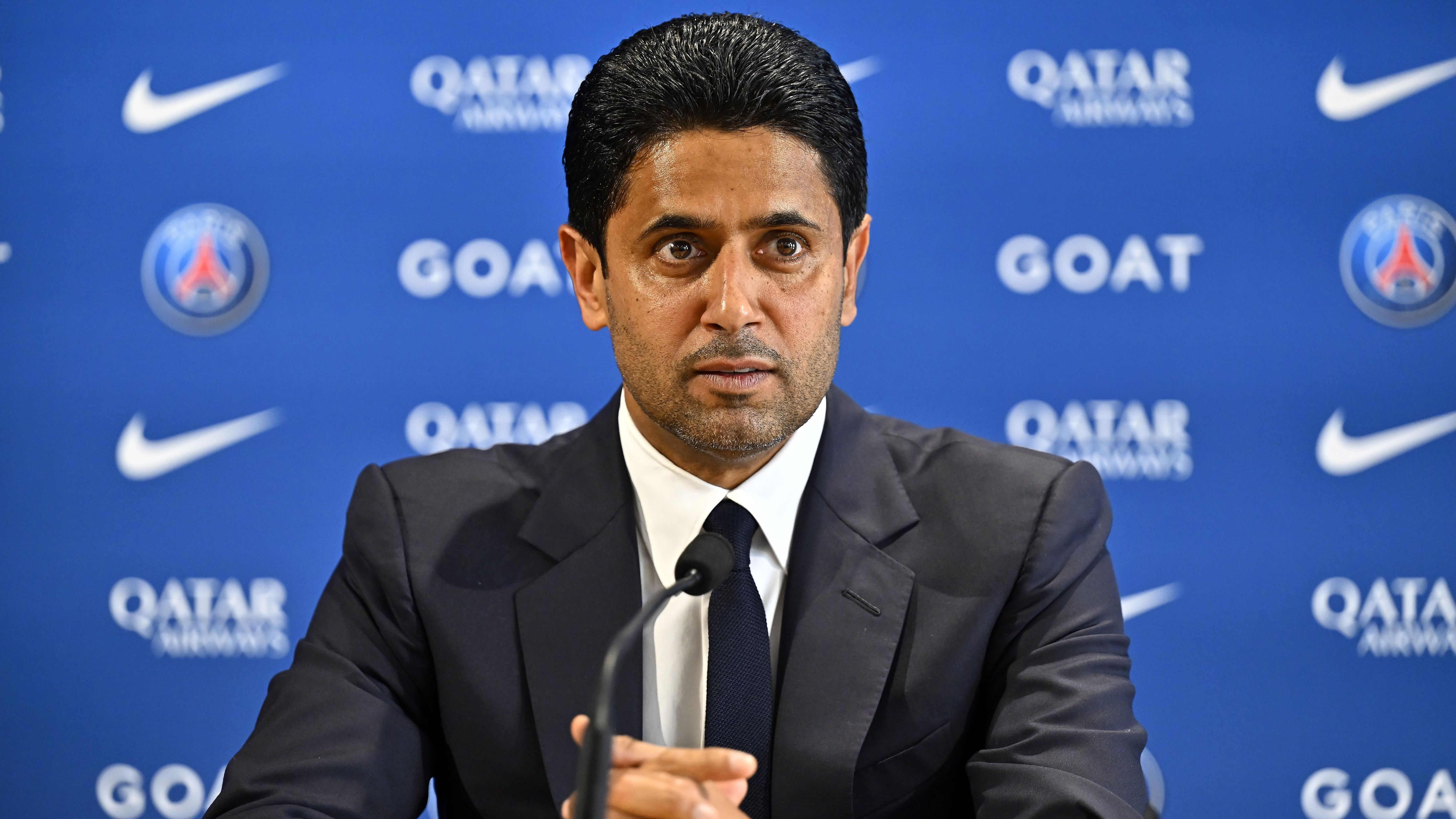 Nasser Al-Khelaifi, presidente do PSG, em coletiva