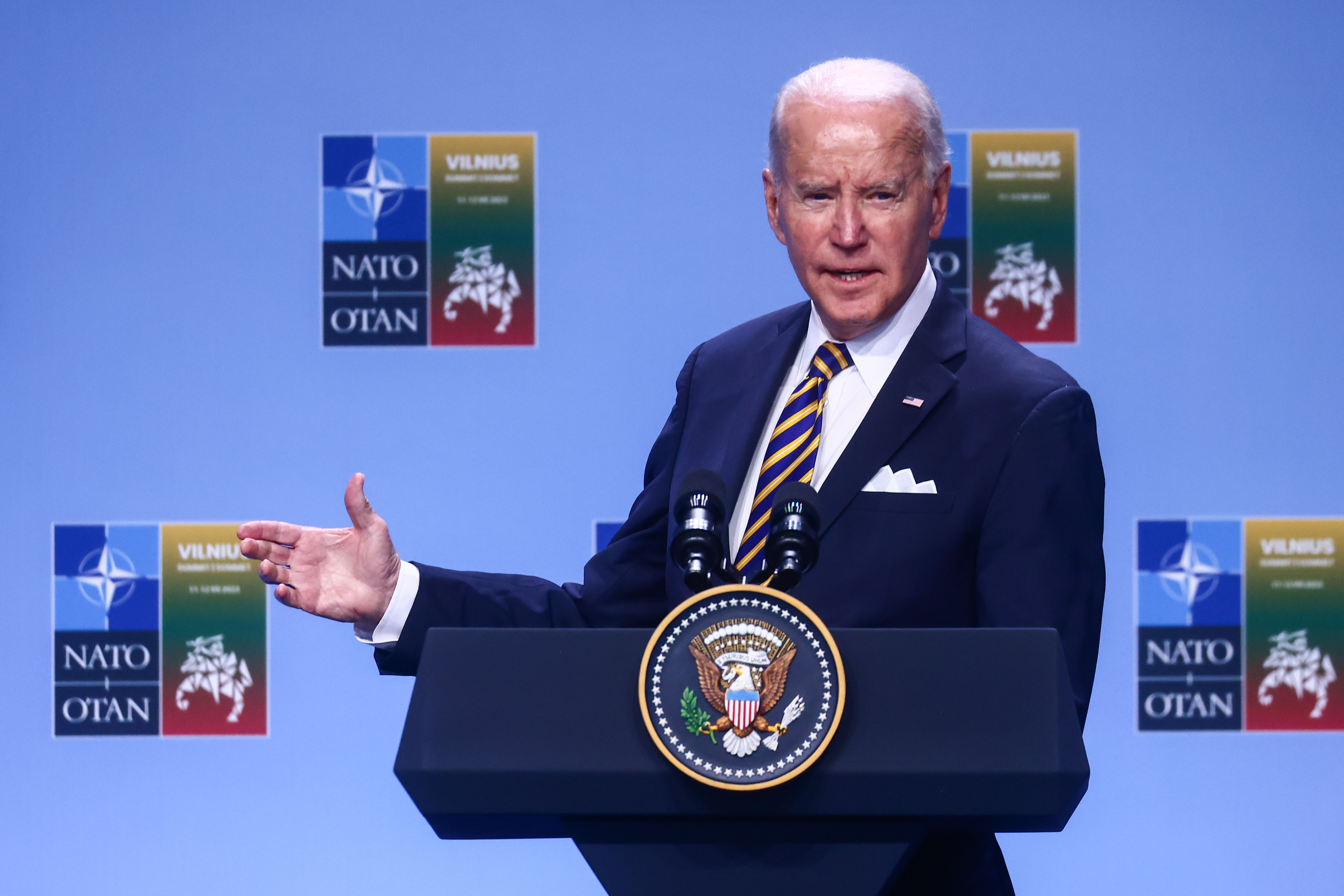 O presidente dos EUA, Joe Biden, durante a cúpula da Otan na Lituânia. / Beata Zawrzel/Getty Images