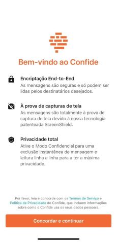 Tela inicial que aparece no aplicativo Confide, que promete mensagens confidenciais. / Reprodução