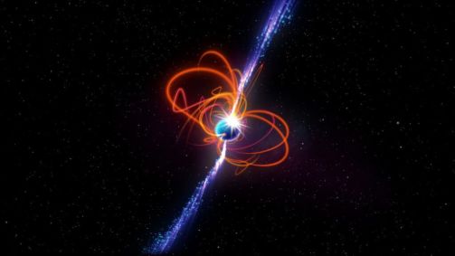 Representação artística do período ultralongo magnetar – um tipo raro de estrela com campos magnéticos extremamente fortes que podem produzir poderosas rajadas de energia