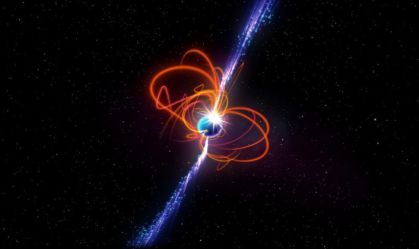 Representação artística do período ultralongo magnetar – um tipo raro de estrela com campos magnéticos extremamente fortes que podem produzir poderosas rajadas de energia