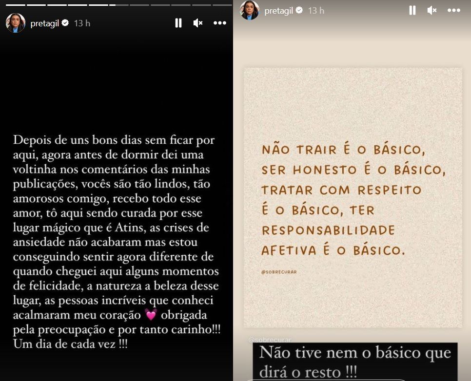 Preta Gil usou as redes sociais para alfinetar o ex-marido Rodrigo Godoy /