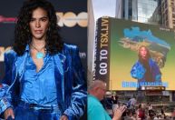 Protagonista brasileira de Hollywood, Bruna Marquezine estampa telão na Times Square