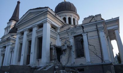 Catedral da Transfiguração, em Odessa, danificada após bombardeio russo contra a Ucrânia, em 23 de julho de 2023.