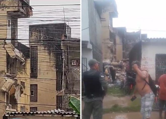 Bombeiros e Polícia Militar atuam no local do desabamento. / Reprodução/Redes Sociais