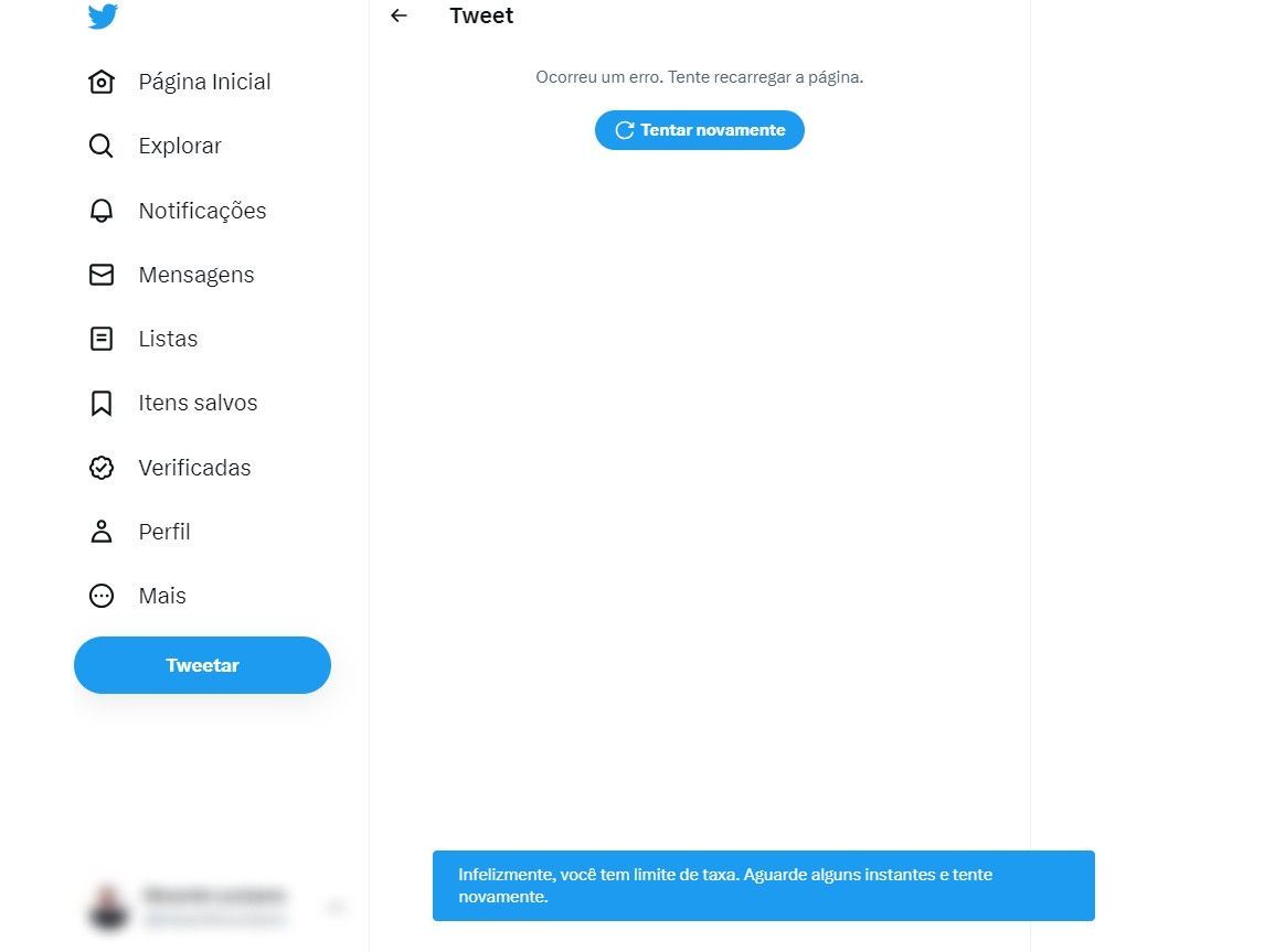 Usuários relatam dificuldades para navegar no Twitter./ Reprodução/Twitter