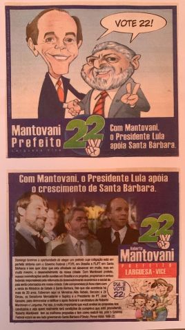 Propaganda usou caricatura de Mantovani e Lula / Reprodução