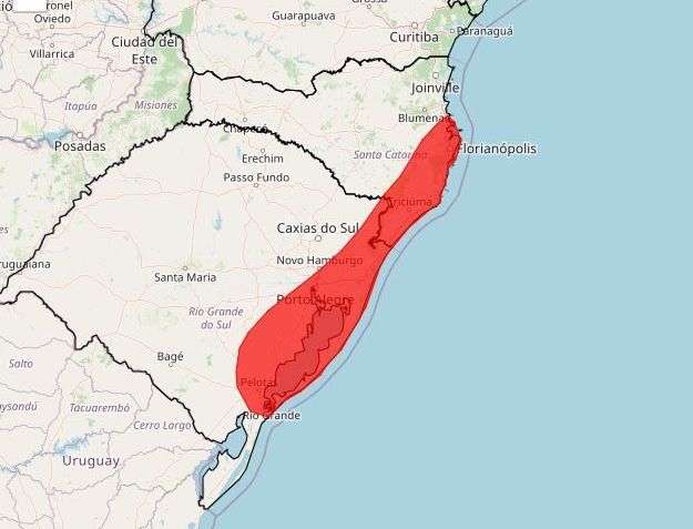 Situação de grande perigo no litoral do Rio Grande do Sul e de Santa Catarina devido ao ciclone / Reprodução/Inmet