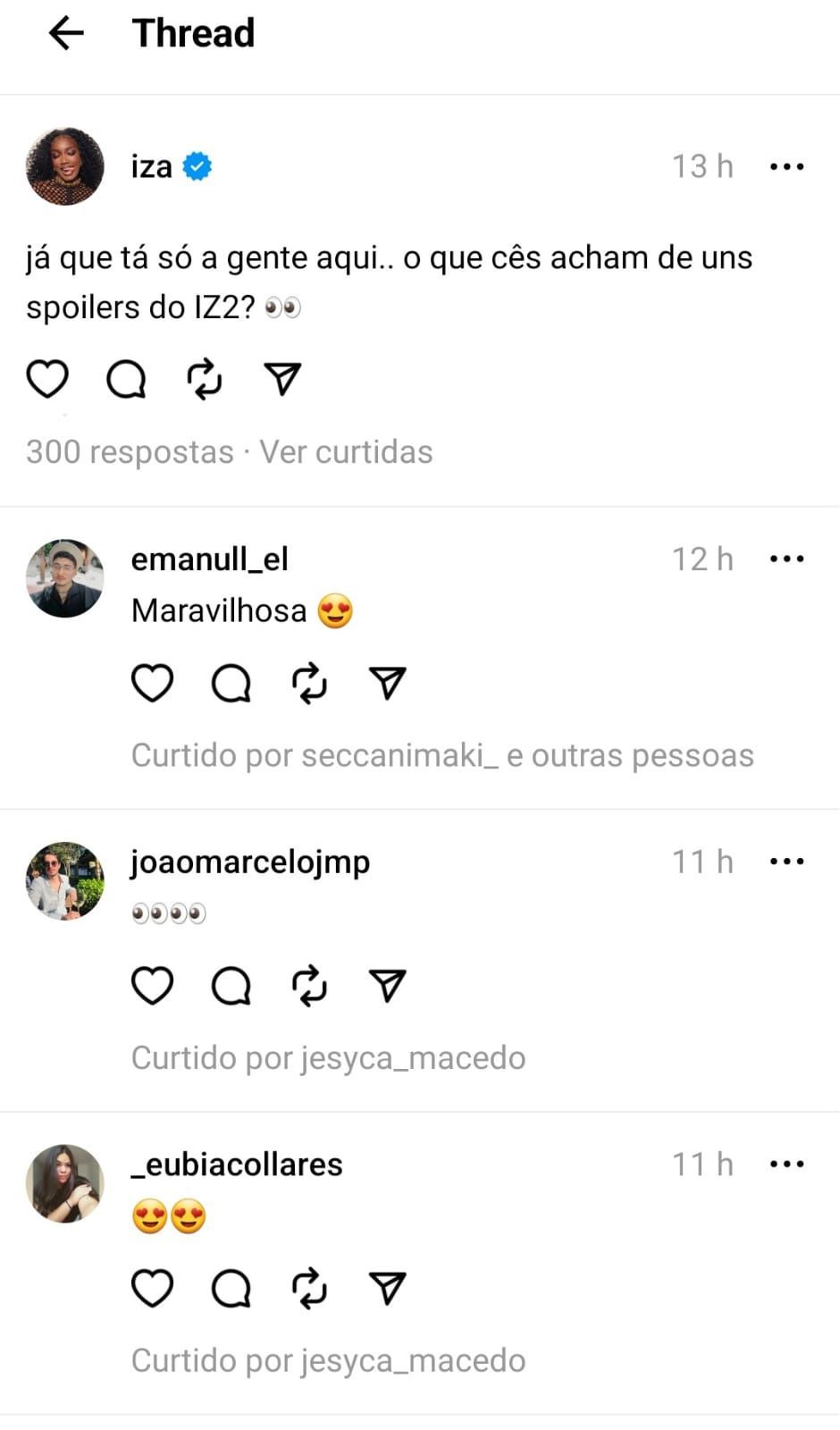Iza interage com os fãs sobre o lançamento de seu novo álbum / Reprodução / Threads