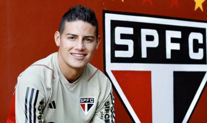 James Rodríguez em seu primeiro dia no CT do São Paulo
