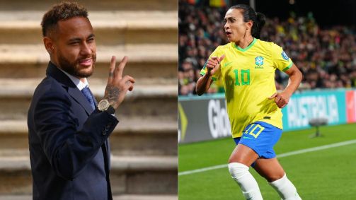 Neymar com seu Rolex e Marta em campo na estreia da Seleção na Copa do Mundo