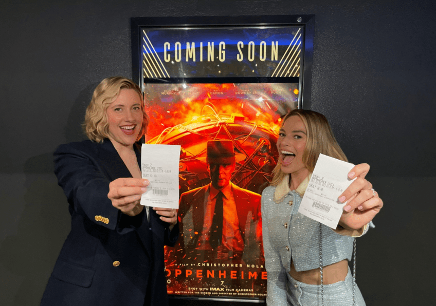 Greta Gerwig e Margot Robbie assistiram "Oppenheimer" / Reprodução/Twitter