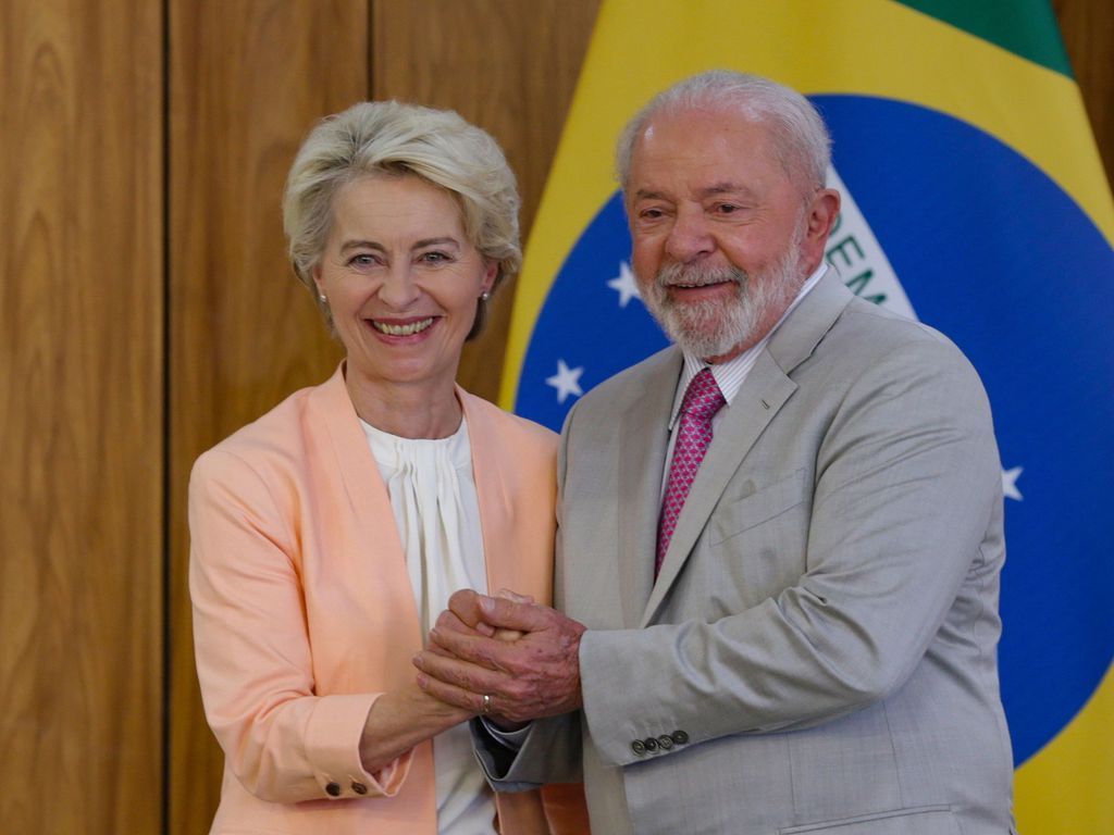 Presidente do Brasil, Lula, a presidente da Comissão Europeia, Ursula von der Leyen