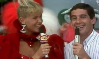 Xuxa e Ayrton Senna durante um programa da apresentadora, na década de 1980